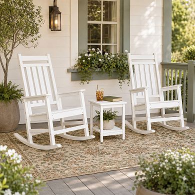 BAOURE Plastic All Weather 3 Piece Rocking Chair Set With Side Table For Patio Use