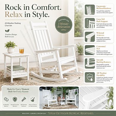 BAOURE Plastic All Weather 3 Piece Rocking Chair Set With Side Table For Patio Use