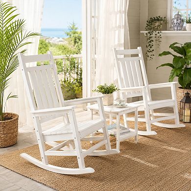 BAOURE Plastic All Weather 3 Piece Rocking Chair Set With Side Table For Patio Use
