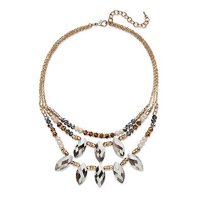 Grey Crystal Multi-Strand Goldtone Statement Necklace Adjustable 18"