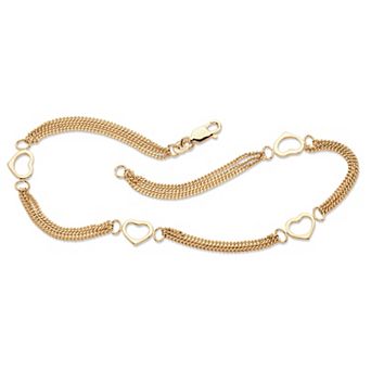 PalmBeach Jewelry 14k Yellow Gold-plated Sterling Silver Open Heart Station Ankle Bracelet 10"