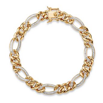 Men's Diamond Accent 18k Gold-Plated Pave-Style Oval Curb-Link Bracelet 8.5"