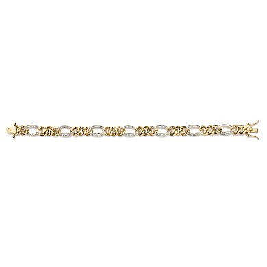 Men's Diamond Accent 18k Gold-Plated Pave-Style Oval Curb-Link Bracelet 8.5"