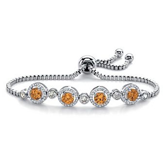 .92 ct w.Platinum-Plated Simulated Birthstone and CZ Adjustable Bolo Bracelet 9"