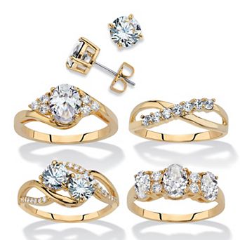 18.23 ct w. Cubic Zirconia 5 pc Gold-Plated Stud Earring and Ring Set