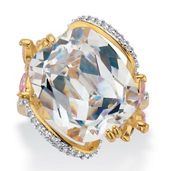9.80 ct w. Cushion-Cut White and Pink CZ Gold-Plated Flower Cocktail Ring