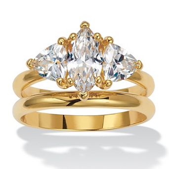 2 TCW Marquise Cubic Zirconia 14k Yellow Gold-Plated Bridal Ring Set