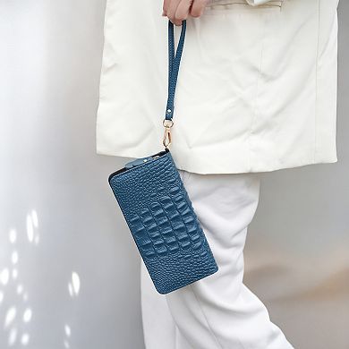 MKF Collection Eve Genuine Leather Crocodile-Embossed Wristlet Wallet