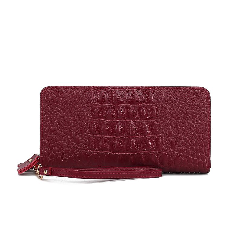 MKF Collection Eve Genuine Leather Crocodile-Embossed Wristlet Wallet, Red