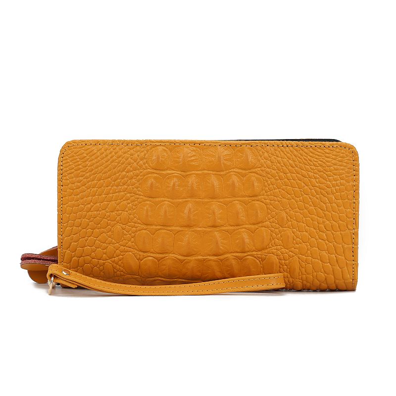 MKF Collection Eve Genuine Leather Crocodile-Embossed Wristlet Wallet, Yellow