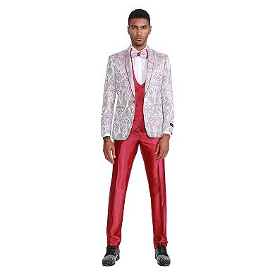 Men's 3pc Floral Suit Set w/ Solid Satin Vest and Pants