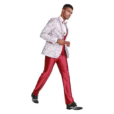Men's 3pc Floral Suit Set w/ Solid Satin Vest and Pants