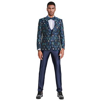 Men's 3 pc Floral Suit Set w/ Solid Satin Vest and Pants