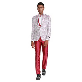 Men's 3 pc Floral Suit Set w/ Solid Satin Vest and Pants