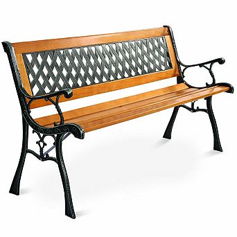 Costway 49 1/2'' Patio Park Garden Bench Porch Path Chair Outdoor Deck Cast Iron Hardwood