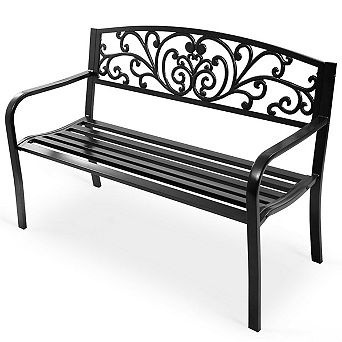 Costway 50'' Patio Park Garden Bench Porch Chair Steel Frame Cast Iron Backrest