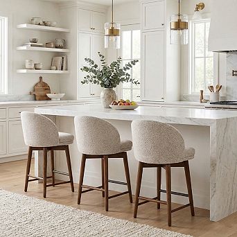 3 pc Upholstered Bar Stools Swivel Counter Height Stools with Footrest
