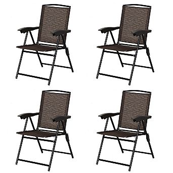 Costway 4 pc Folding Sling Chairs Steel Armrest Patio Garden Camping W/Adjustable Back