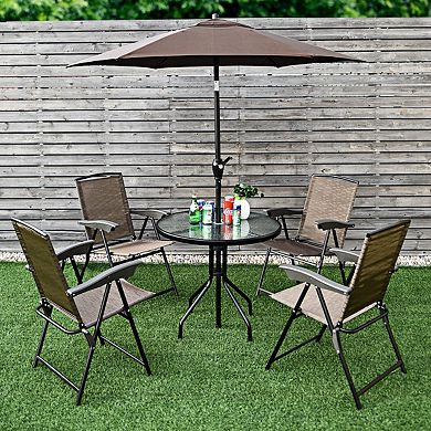 Costway 4PCS Folding Sling Chairs Steel Armrest Patio Garden Camping W/Adjustable Back