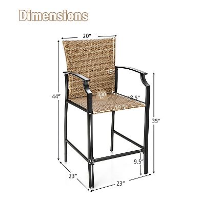 Costway 4PCS Patio Rattan Bar Stool Chairs Cushioned Seat Footrest & Armrest