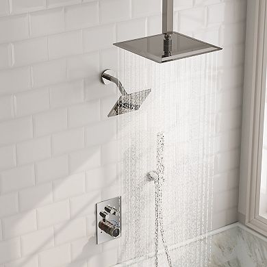 Multiple Press 7-Spray Ceiling Mount Anti Scald 12 in.Shower Head Tub and Shower Faucet 2.5 GPM