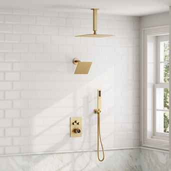 Multiple Press 7-Spray Ceiling Mount Anti Scald 12 in.Shower Head Tub and Shower Faucet 2.5 GPM