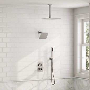 Multiple Press 7-Spray Ceiling Mount Anti Scald 12 in.Shower Head Tub and Shower Faucet 2.5 GPM