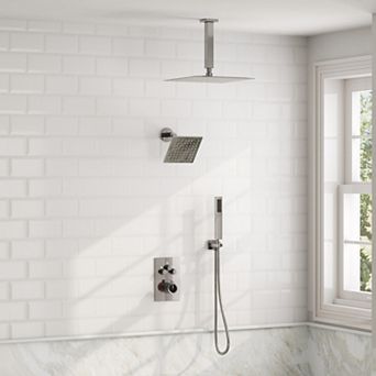 Multiple Press 7-Spray Ceiling Mount Anti Scald 12 in.Shower Head Tub and Shower Faucet 2.5 GPM