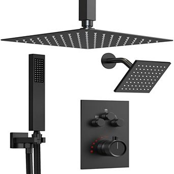Multiple Press 7-Spray Ceiling Mount Anti Scald 12 in Tub and Shower Faucet 2.5 GPM Valve Included