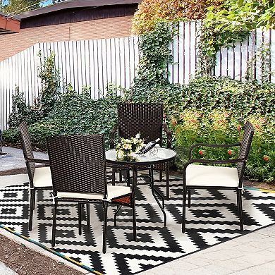 Costway Set of 4 Patio Rattan Dining Chair Stackable Cushioned Armrest Garden