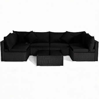 Costway 7 pc Patio Rattan Sofa Set Sectional Conversation Furniture Set Garden