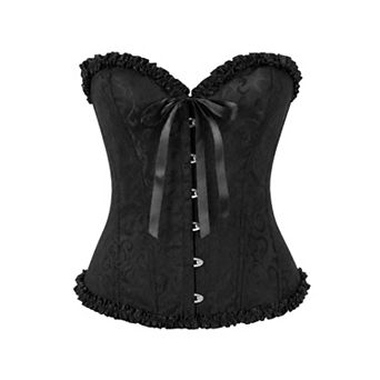 Women's Lace Up Corsets Top Jacquard Floral Vintage Overbust Body Shaper Gothic Bustier Top