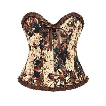 Women's Lace Up Corsets Top Jacquard Floral Vintage Overbust Body Shaper Gothic Bustier Top