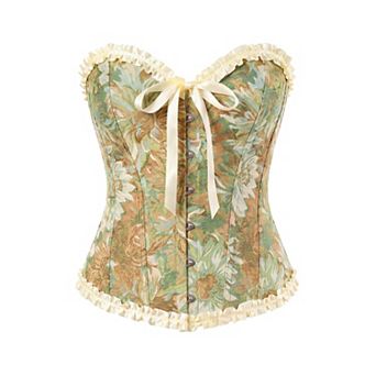 Women's Lace Up Corsets Top Jacquard Floral Vintage Overbust Body Shaper Gothic Bustier Top