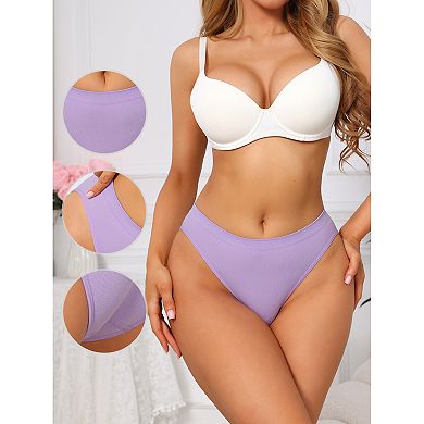 Women's Mid Waisted Ribbed Bikini Briefs No Show High Cut Underwear Panties