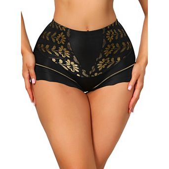 Women's High Waisted Lace Tummy Control Boyshorts Ice Silk Hip Lifting Anti-Roll Shaper Panties