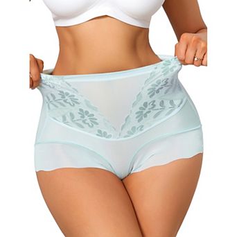Women's High Waisted Lace Tummy Control Boyshorts Ice Silk Hip Lifting Anti-Roll Shaper Panties
