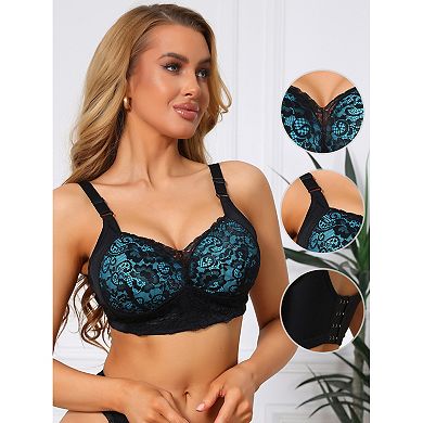 Women's Lace V-Neck Full Coverage Bra Wireless Push Up Soft Cup Breathable Minimizers