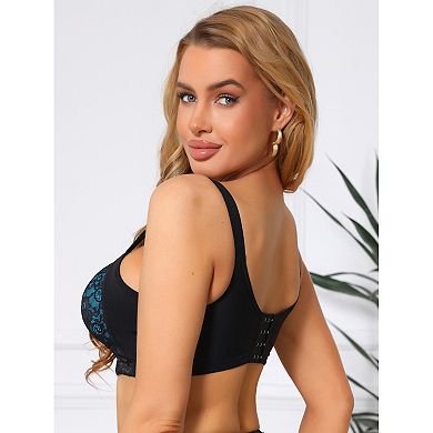 Women's Lace V-Neck Full Coverage Bra Wireless Push Up Soft Cup Breathable Minimizers