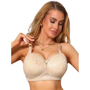 Women's Lace V-Neck Full Coverage Bra Wireless Push Up Soft Cup Breathable Minimizers