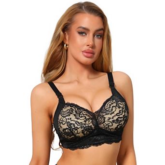 Women's Lace V-Neck Full Coverage Bra Wireless Push Up Soft Cup Breathable Minimizers
