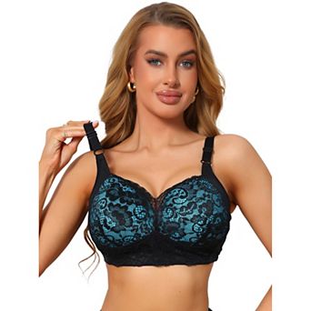 Women's Lace V-Neck Full Coverage Bra Wireless Push Up Soft Cup Breathable Minimizers