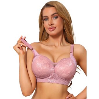 Women's Lace V-Neck Full Coverage Bra Wireless Push Up Soft Cup Breathable Minimizers