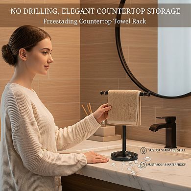 Free Standing Stainless Steel Towel Rack Countertop Bathroom Kitchen Holder