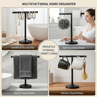 Free Standing Stainless Steel Towel Rack Countertop Bathroom Kitchen Holder