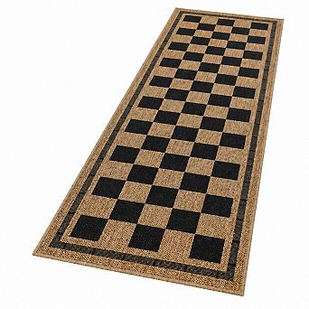 Washable Checkered Jute Style Rug Non Slip Indoor Outdoor Runner Mat