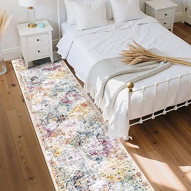 Washable Boho Non Slip Low Pile Runner Rug For Entryway Kitchen Bedroom Laundry Living Room