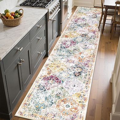 Washable Boho Non Slip Low Pile Runner Rug For Entryway Kitchen Bedroom Laundry Living Room