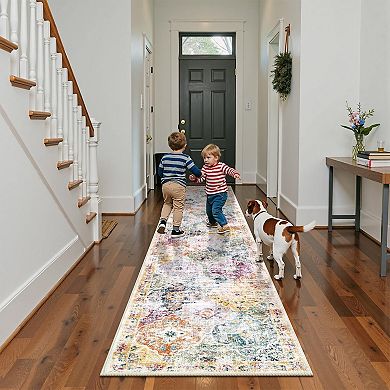 Washable Boho Non Slip Low Pile Runner Rug For Entryway Kitchen Bedroom Laundry Living Room
