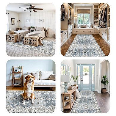Ultra Soft Washable Hallway Runner Rug Stain Resistant Non Slip Low Pile Carpet